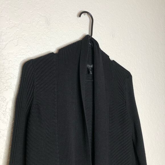 WHBM black mixed ribbed knit open draped front cardigan size Medium - Picture 2 of 13